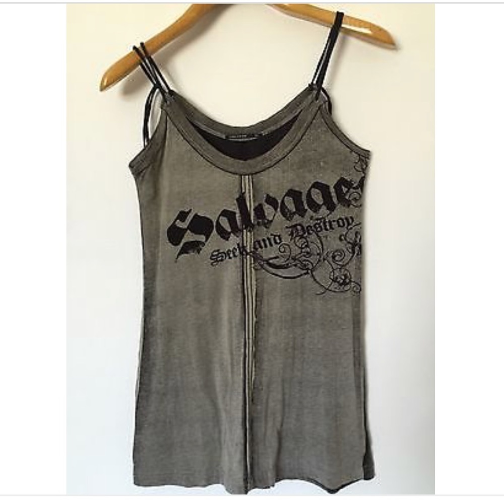 SALVAGE TOP GRAY BLACK "SEEK AND DESTROY" Large